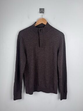 Hackett London Men Merino Cashmere Blend Brown Half Zip Sweater Size Small